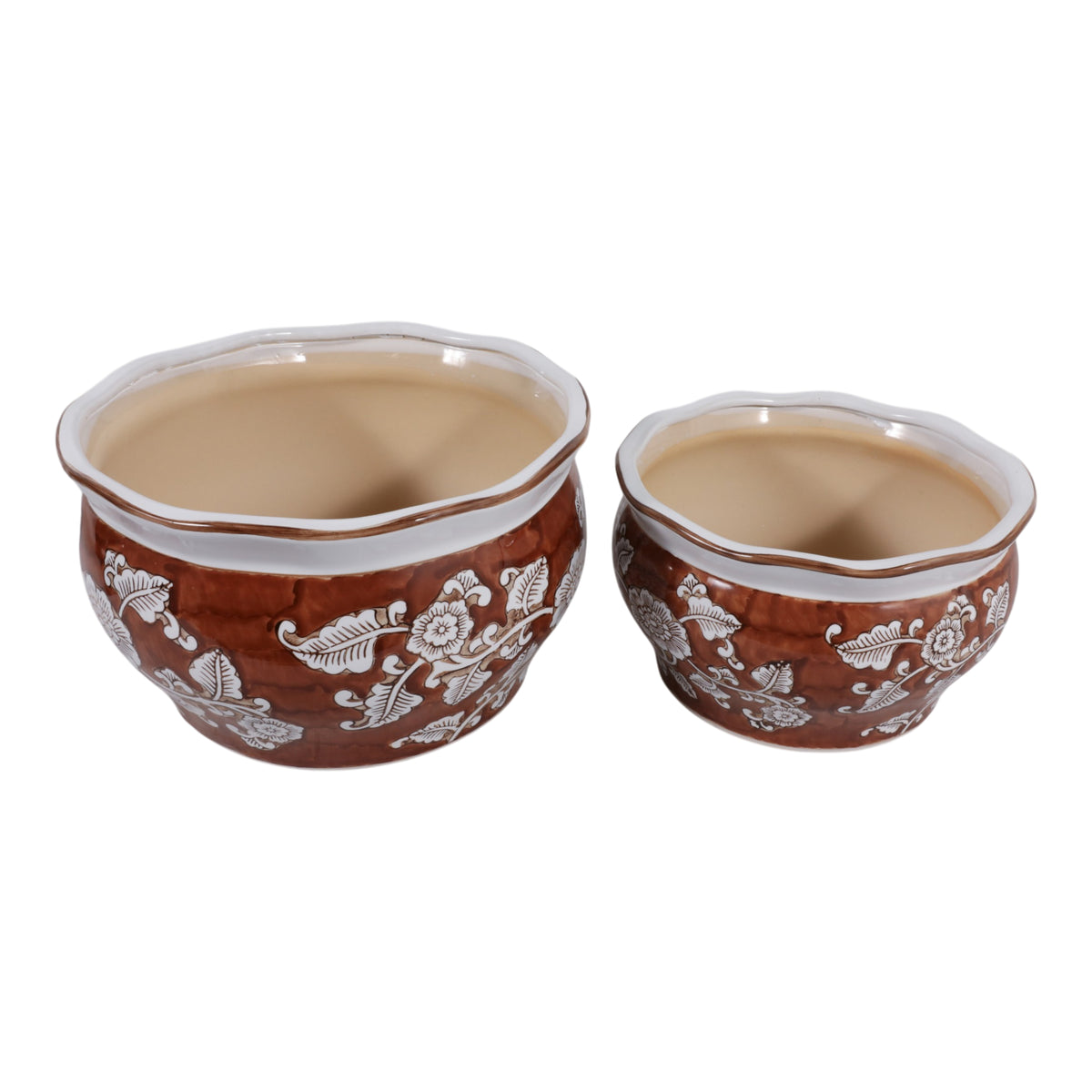 Henleydale Brown/White Chinoiserie Vines Planters (Set of 2)