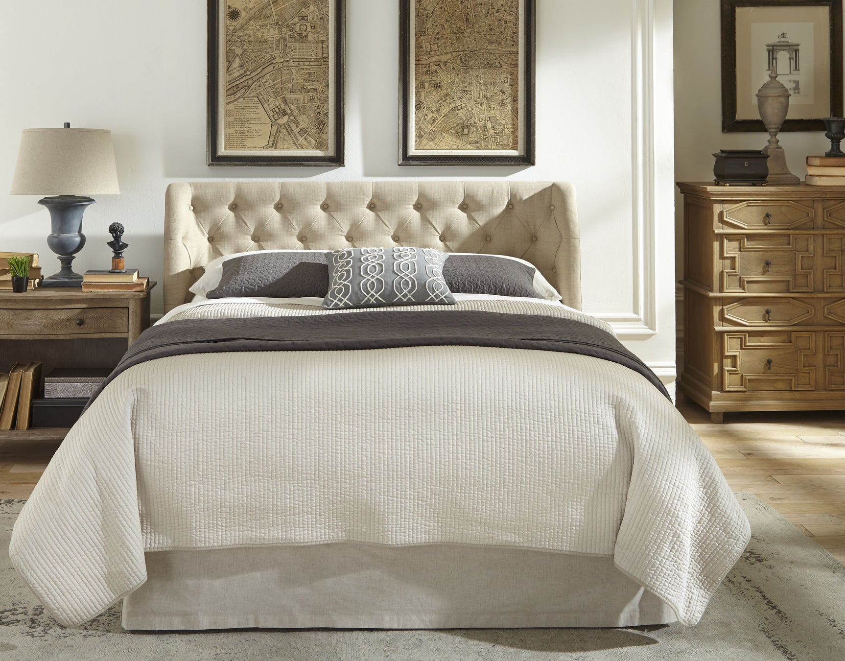 Levi Toast Linen California King Tufted Storage Bed