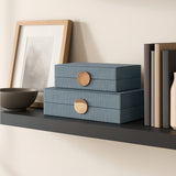 Guatay Blue/Gray/Gold Rectangular Faux Leather Boxes (Set of 2)