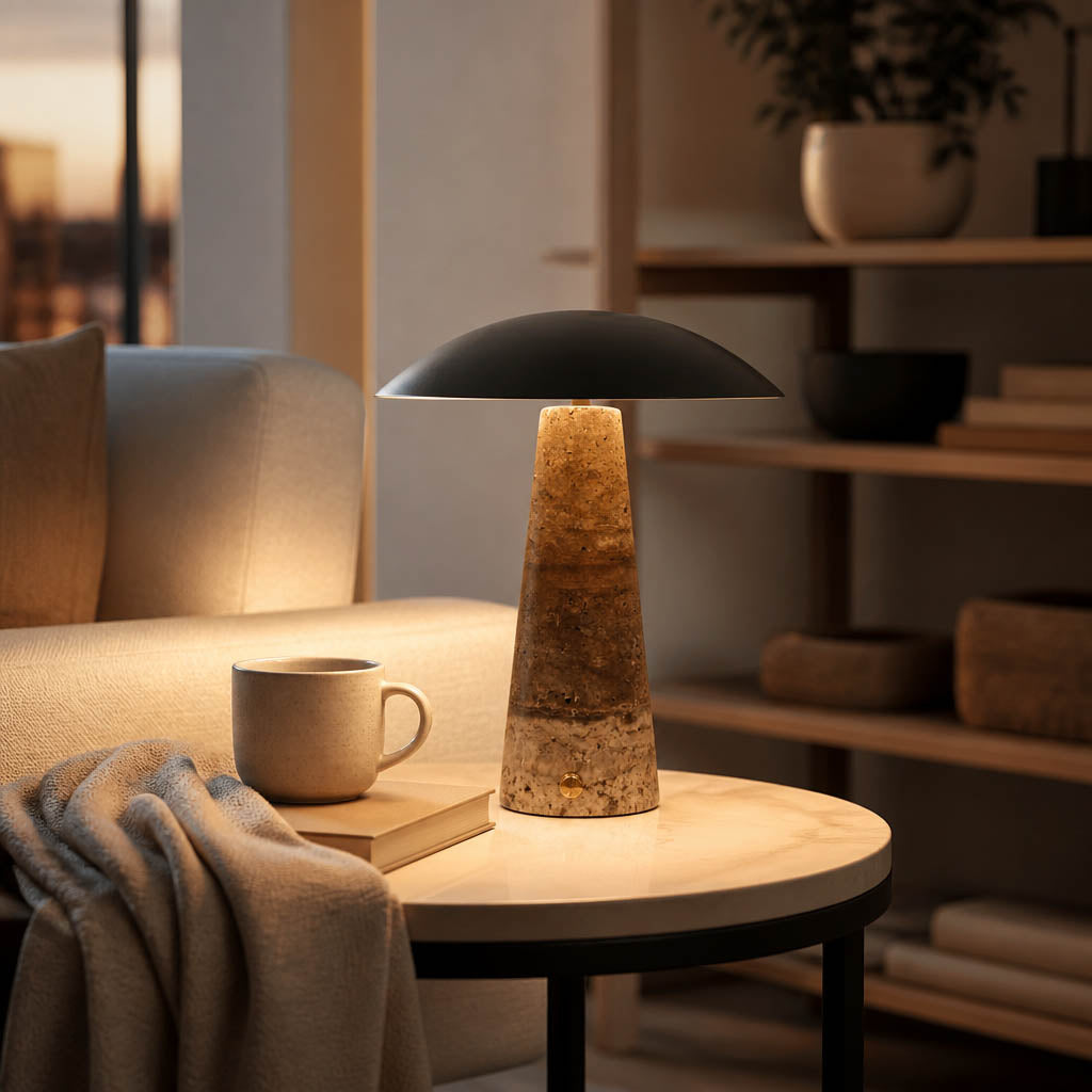 Lanfair Brown Rechargeable Table Lamp with Marble Base