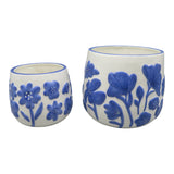 Miranda Blue Floral Embossed Planters (Set of 2)