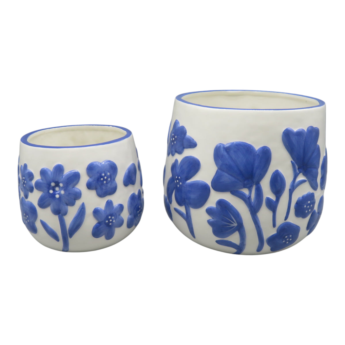 Miranda Blue Floral Embossed Planters (Set of 2)