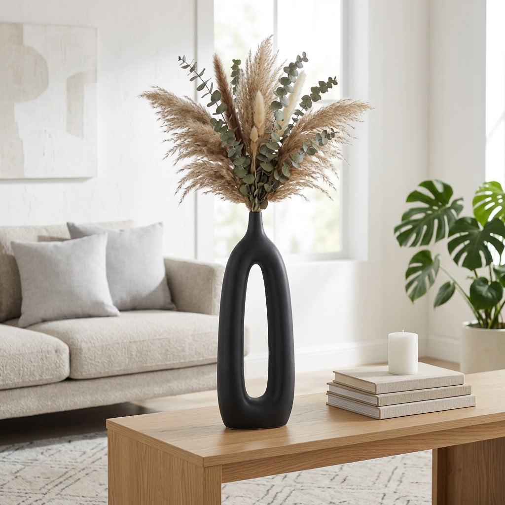 Edna Black Ceramic Open Cut-Out Vase