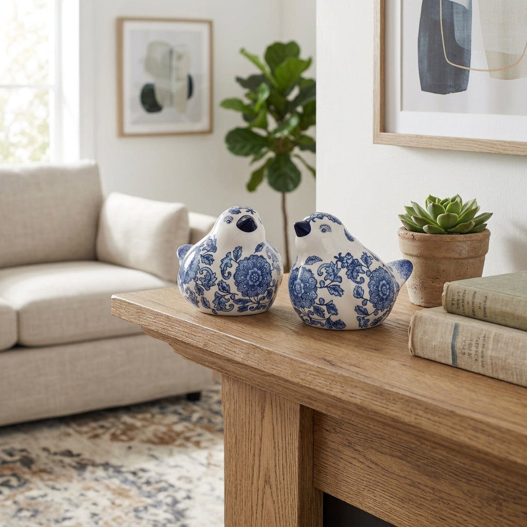 Freshwater Blue/White Chinoiserie Birds (Set of 2)