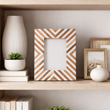 Gazelle White Resin 4x6 Herringbone Lines Photo Frame