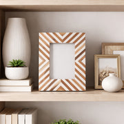 Gazelle White Resin 4x6 Herringbone Lines Photo Frame