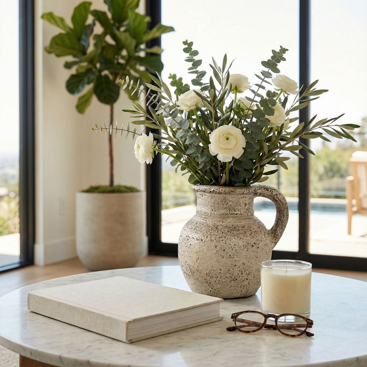 Shermangrove White Terracotta Jug with Handle