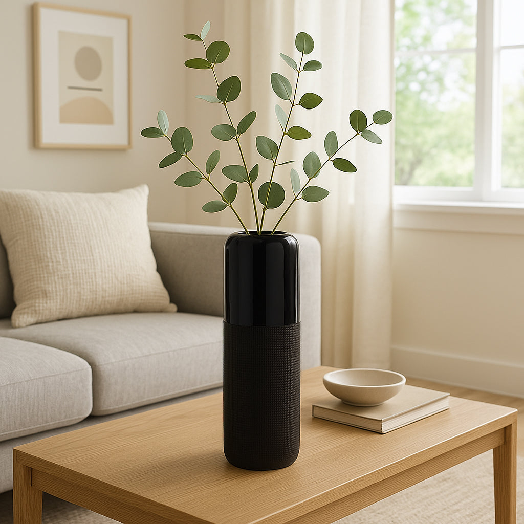 Coromar Black Ceramic Grooved Vase