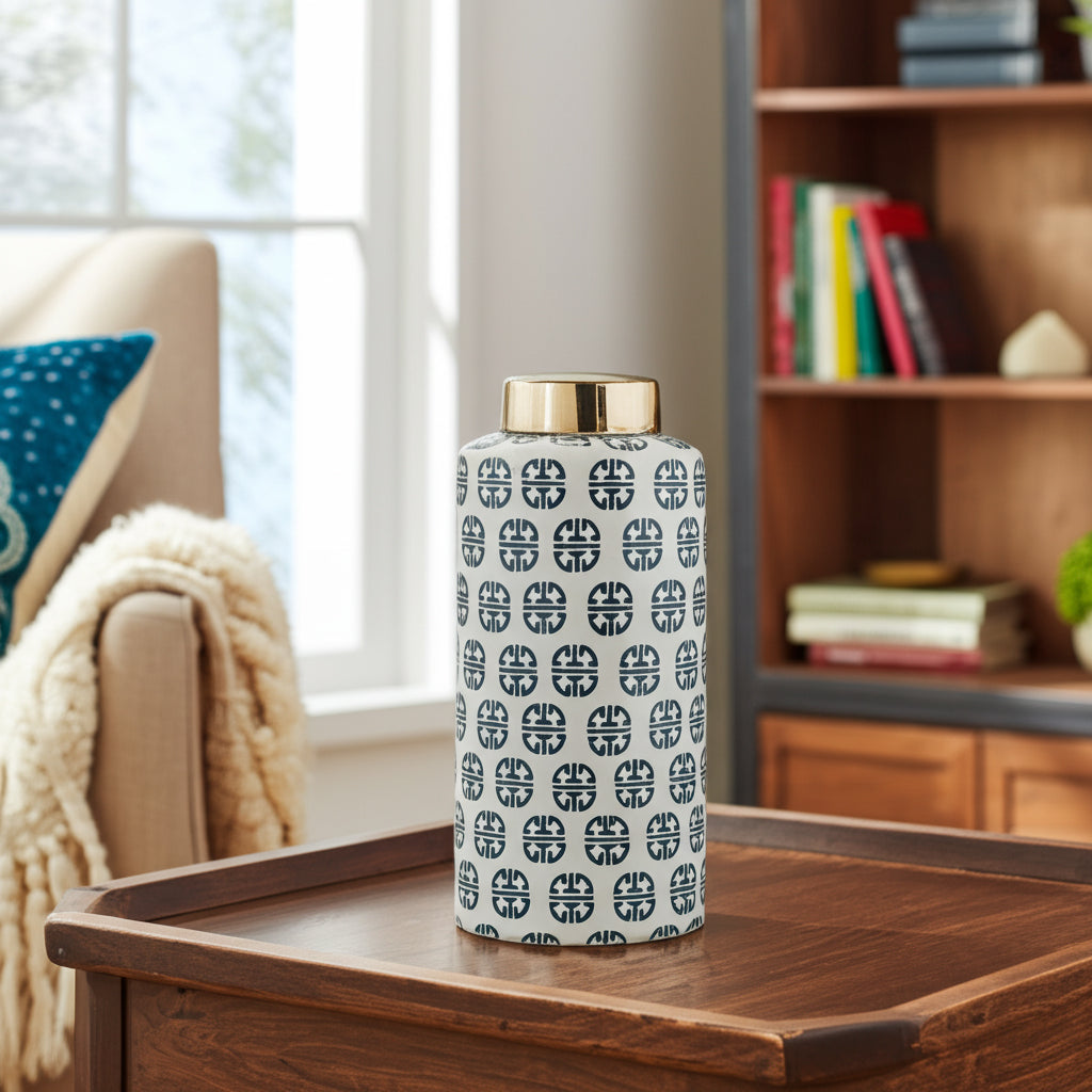 Glen Oaks Navy/White Ceramic Modern Ginger Jar