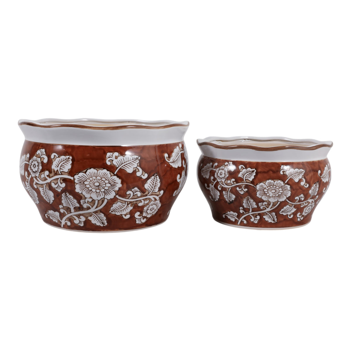 Henleydale Brown/White Chinoiserie Vines Planters (Set of 2)