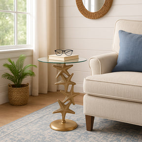 Newburg Gold Metal and Glass Starfish Side Table
