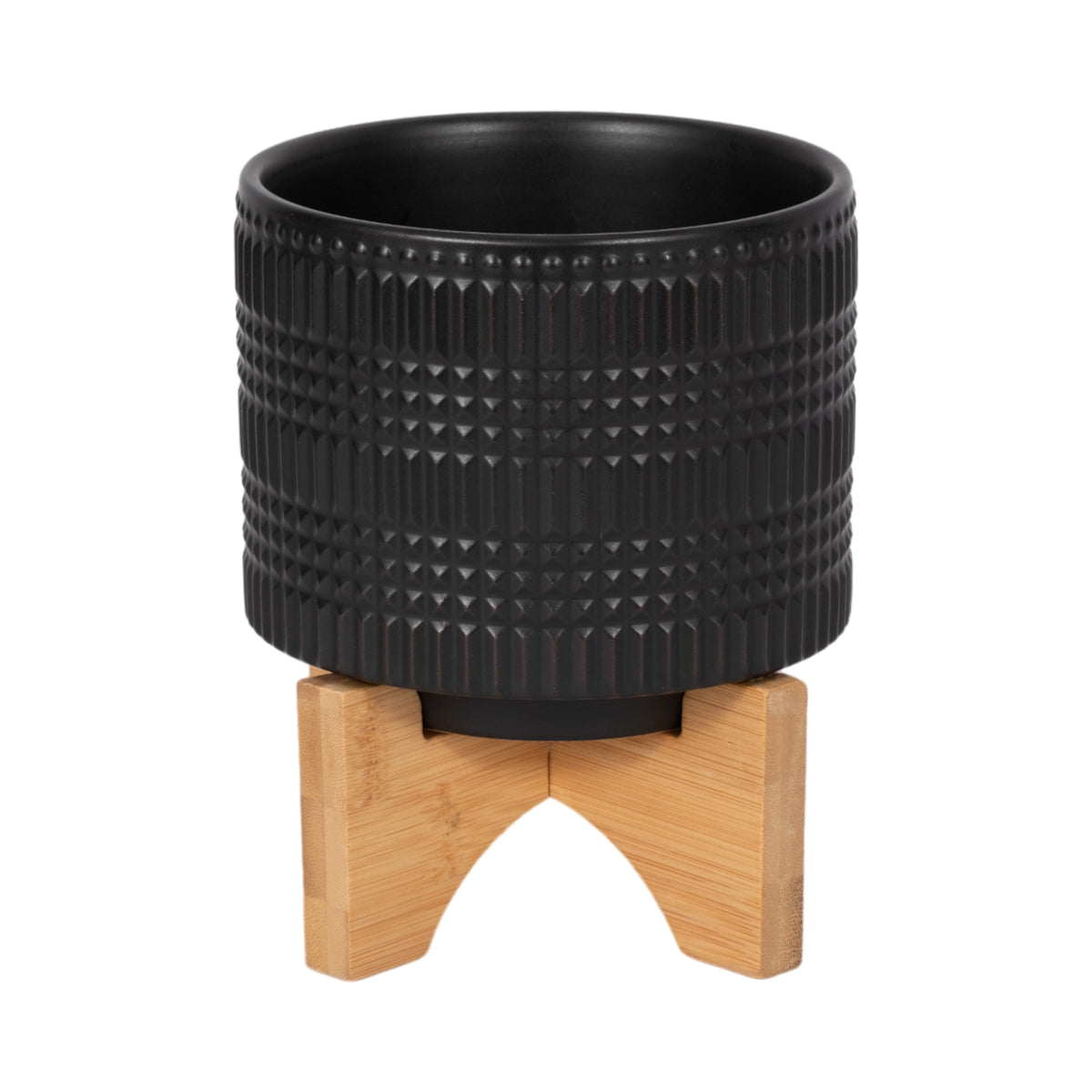 Cowell Black Ceramic Tribal Planter with Stand