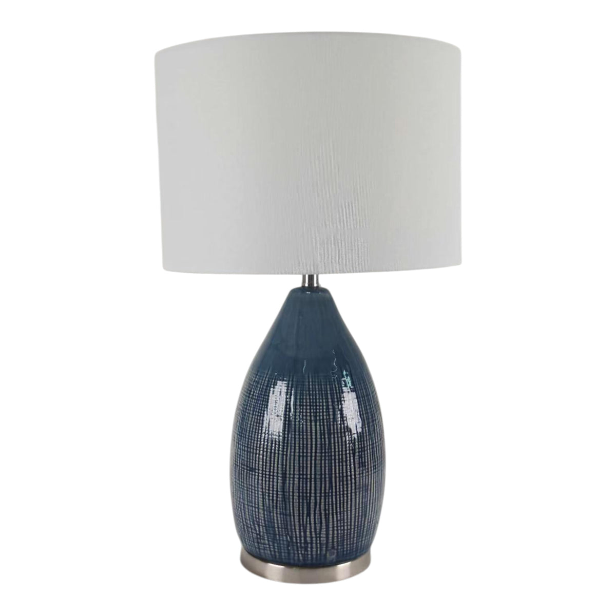 Hatch Blue/Gray Ceramic Table Lamp with Cylinder Linen Lampshade