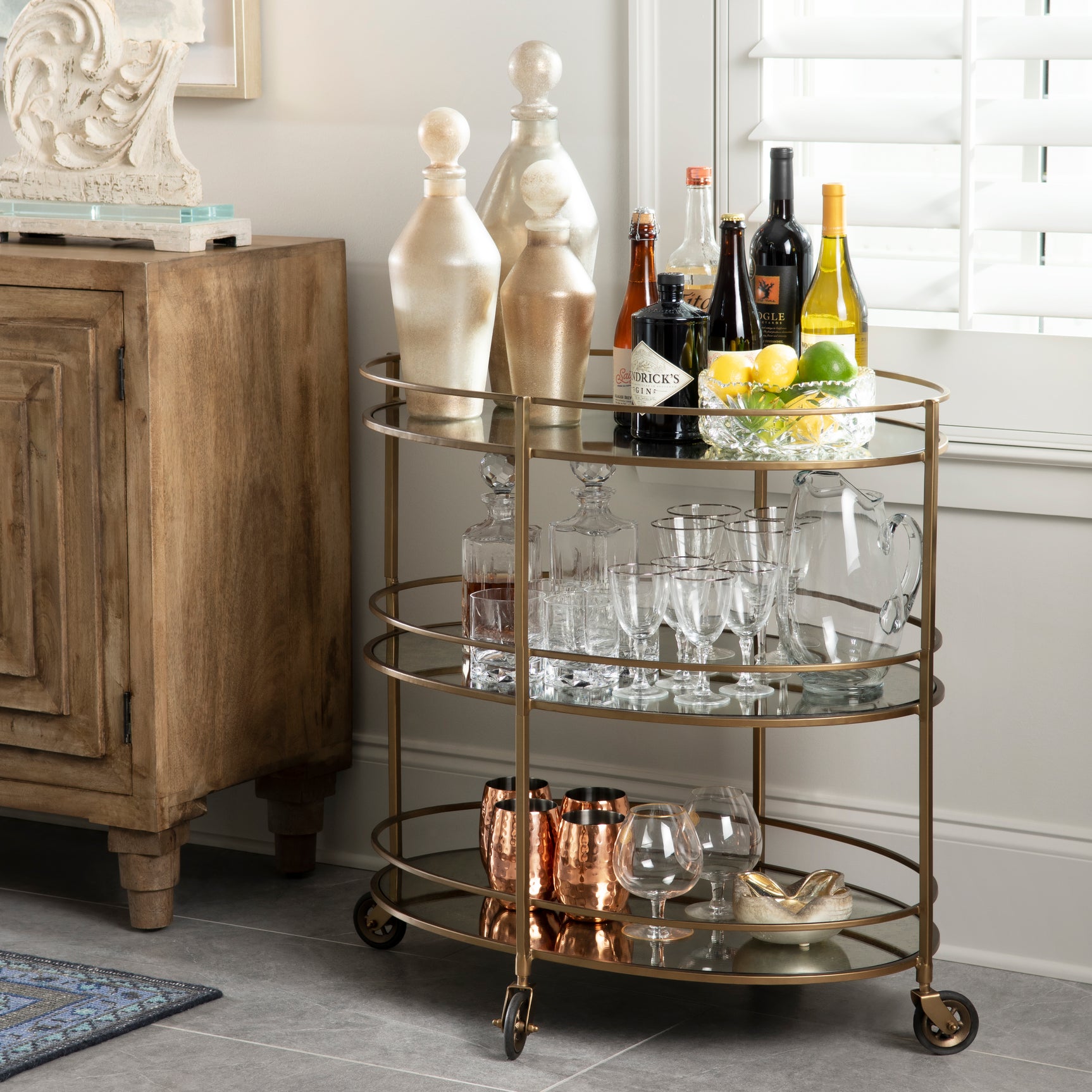 Waterford Gold/Clear Bar Cart