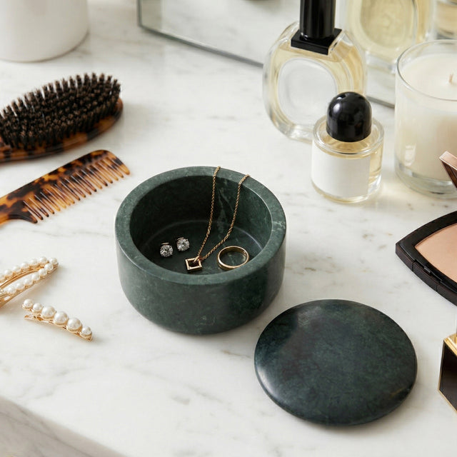 Curtner Green Curved Edge Round Marble Box