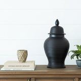 Owenshaw Black Ceramic Ribbed Temple Jar