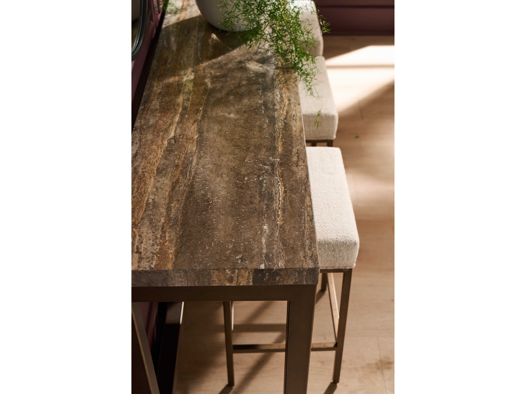 Birchaven Dark Gray/Smoked Gold/Yukon Sand Console w/ Stools