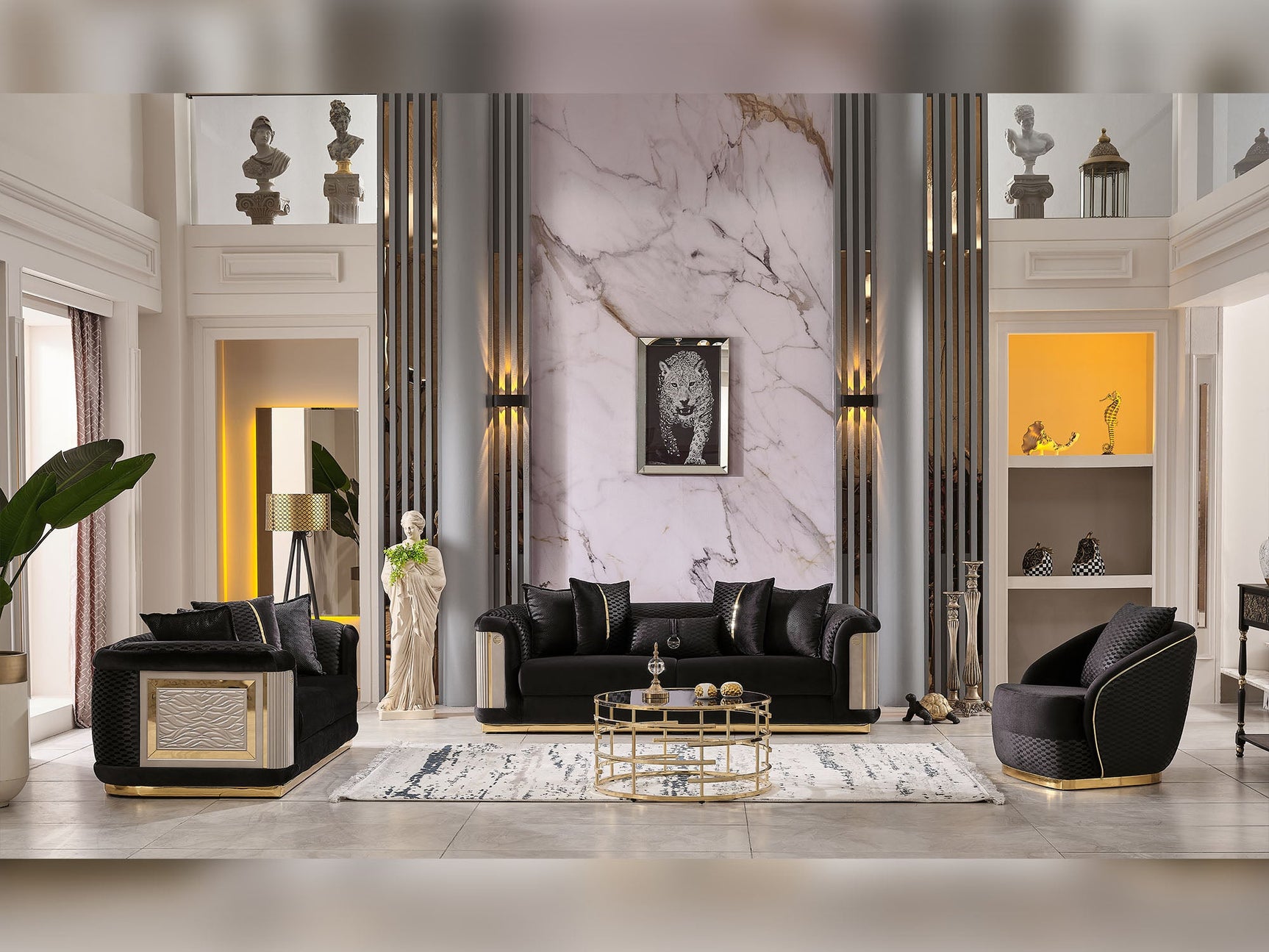 Elegance Black 3-pieces (Sofa & Loveseat & Chair) Living Room Set