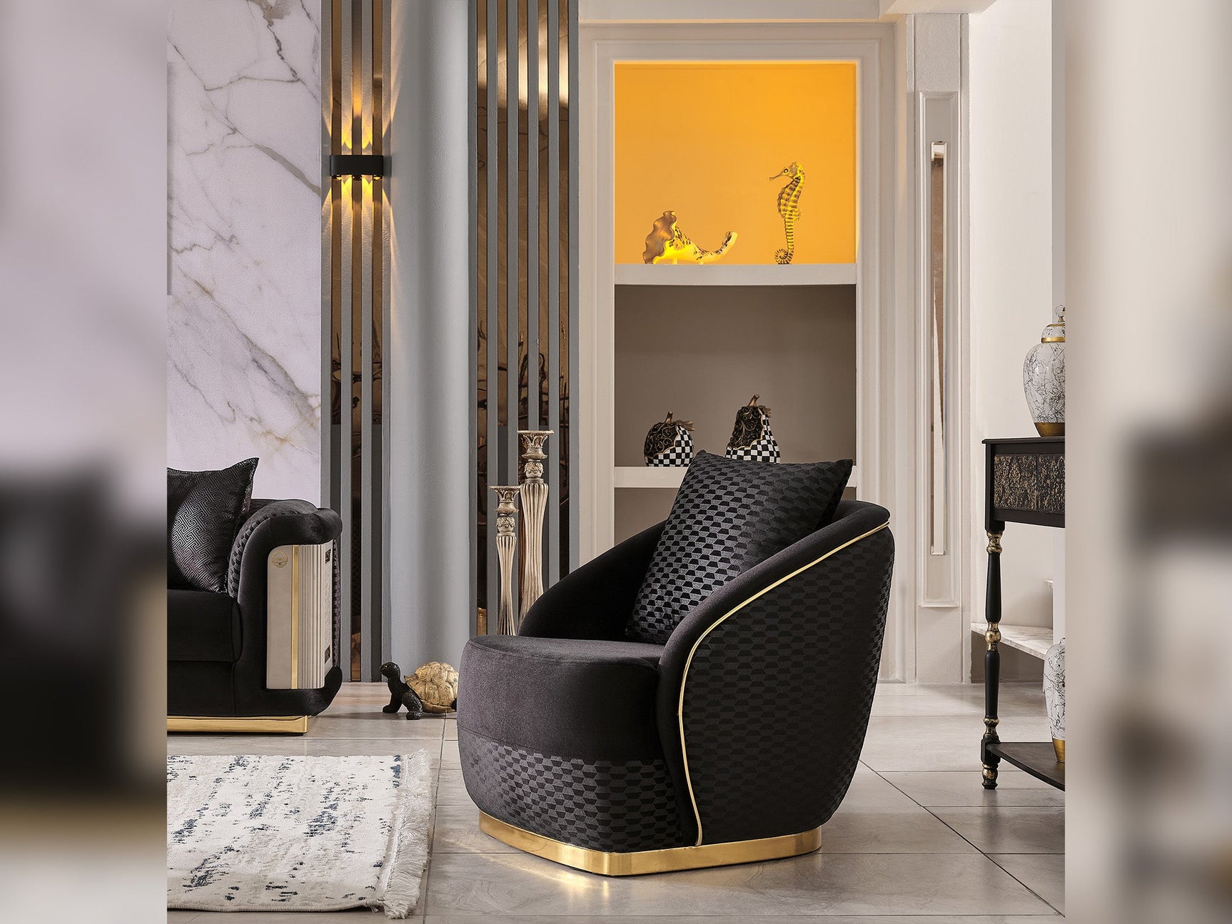 Elegance Black 3-pieces (Sofa & Loveseat & Chair) Living Room Set
