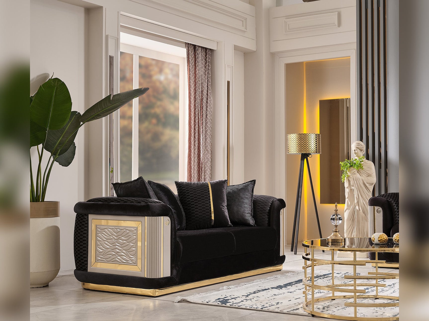 Elegance Black 3-pieces (Sofa & Loveseat & Chair) Living Room Set