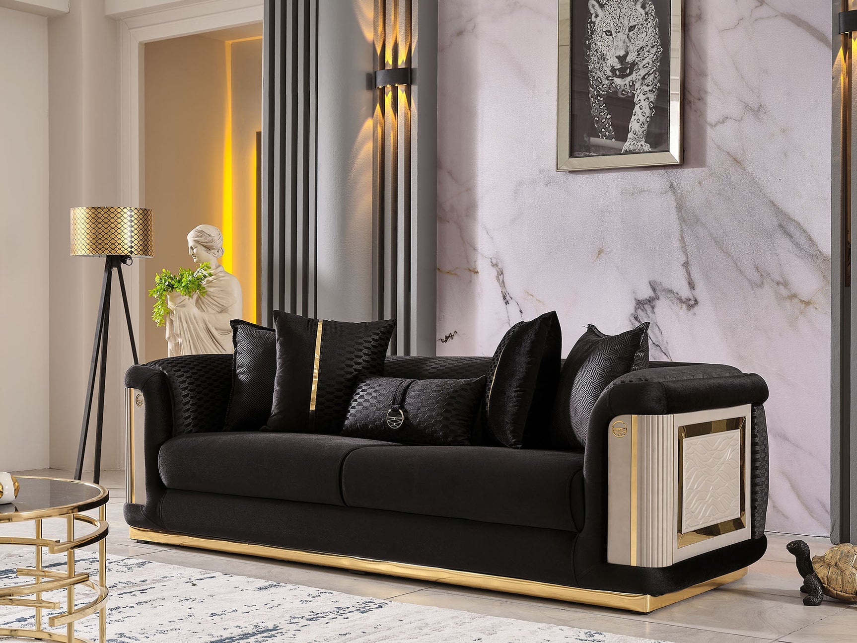 Elegance Black 3-pieces (Sofa & Loveseat & Chair) Living Room Set