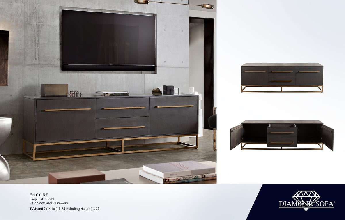 Encore Grey Oak Metal TV Stand - Ornate Home