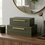 Chester Green/Gold/Multicolor Faux Leather Stitched Edge Boxes (Set of 2)