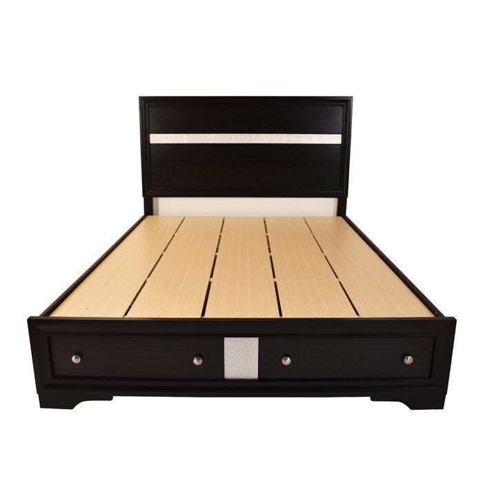 Traditional Matrix Queen Size Storage Bed in Black made with Wood - Ornate Home