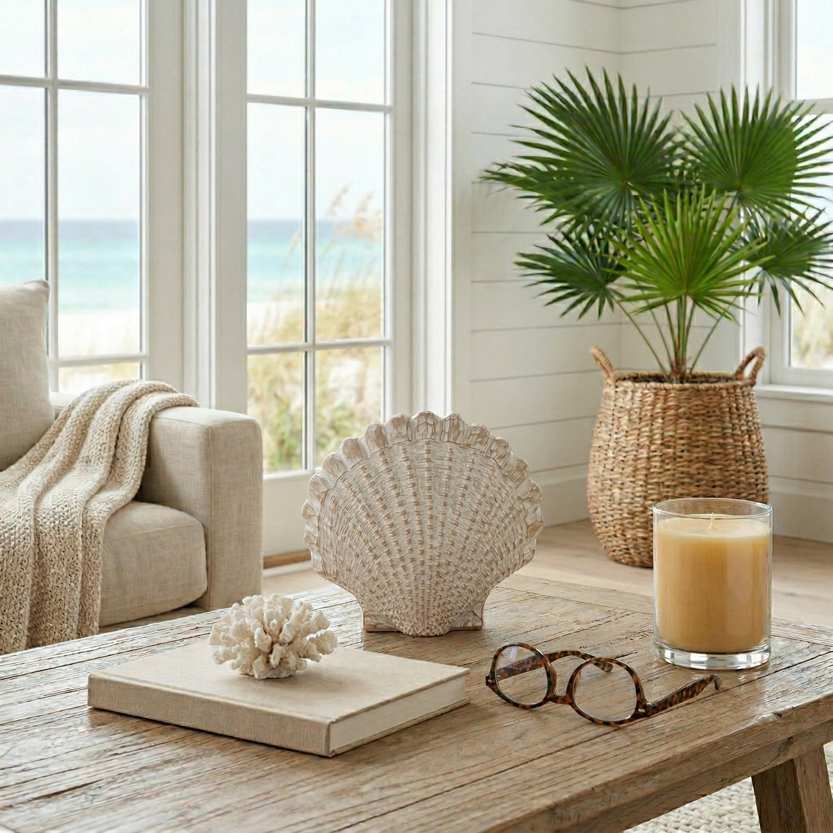 Essexrun White Sea Scallop Shell Woven Pattern