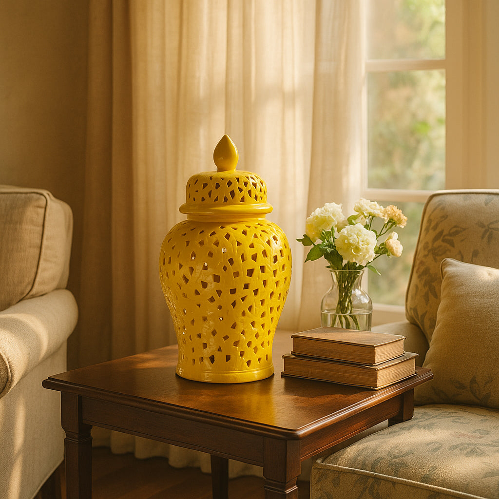 Brisbane Yellow Pierced Temple Jar