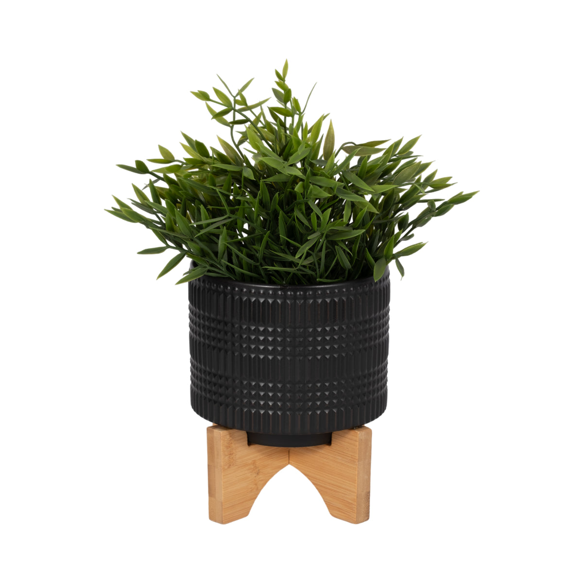 Cowell Black Ceramic Tribal Planter with Stand