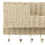 Avalon Natural Scallop Edge Raffia 5-Hook Wall Storage