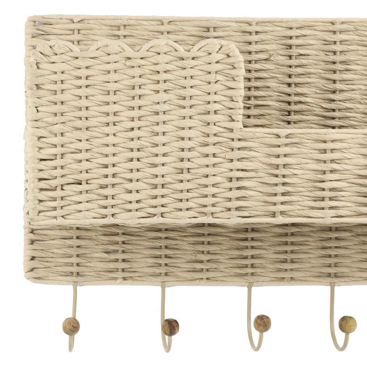 Avalon Natural Scallop Edge Raffia 5-Hook Wall Storage