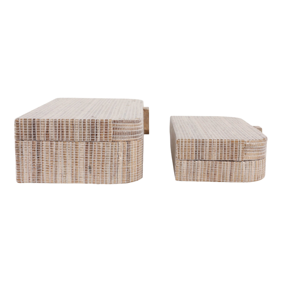 Mono Vista Brown Raffia Boxes with Round Edge Capiz Hardware (Set of 2)