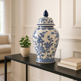 Miamoor Blue Temple Jar with Bird and Flower Design