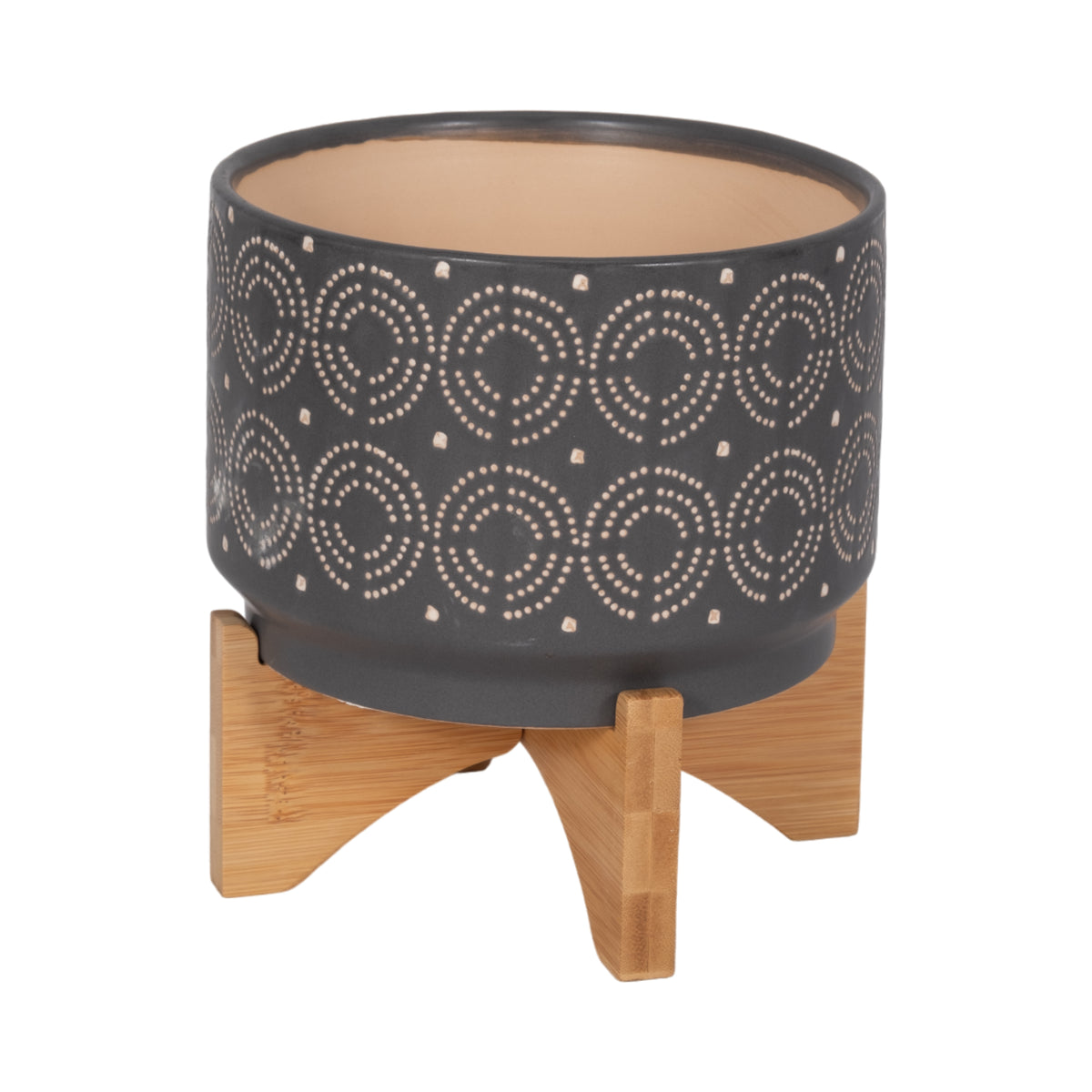 Slater Gray Ceramic Swirl Planter on Stand