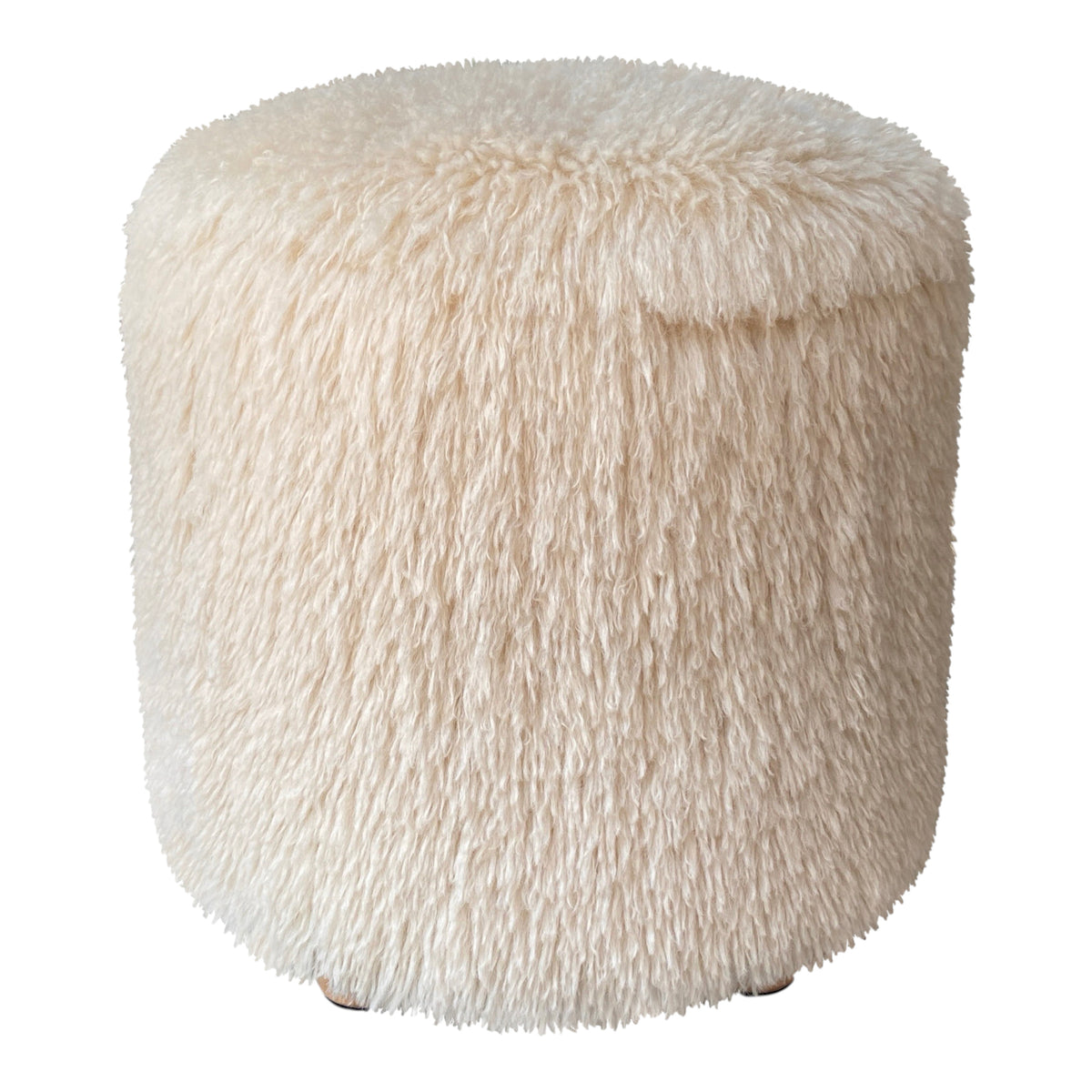 Sullivan Ivory Shaggy Faux Hair Footed Ottoman