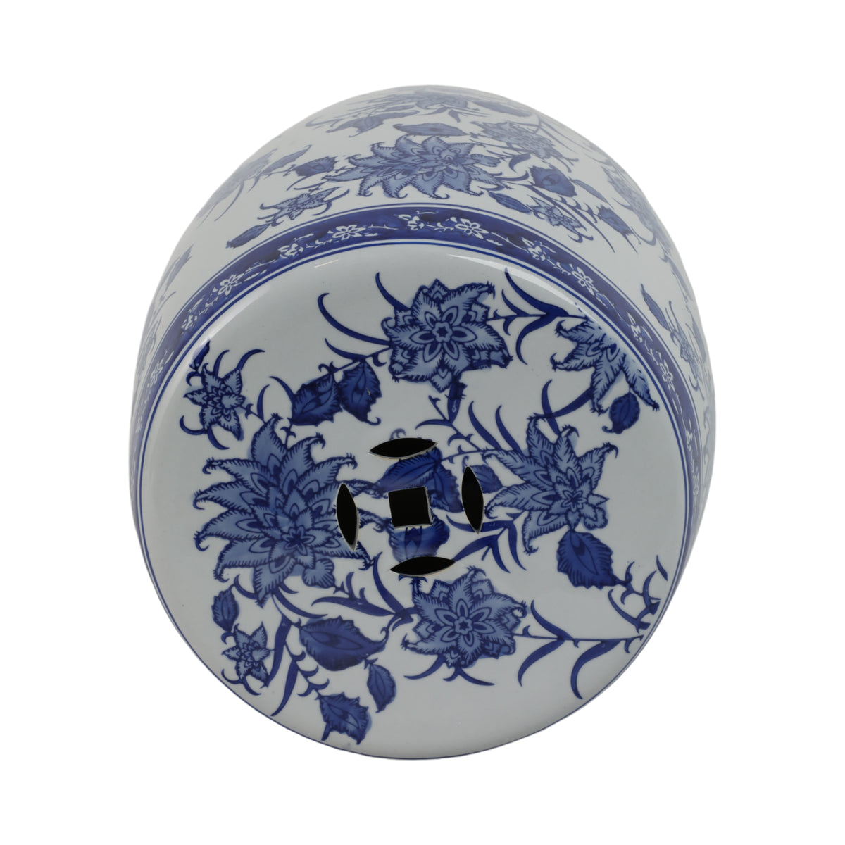 Hunterdale Blue/White Ceramic Pinwheel Flower Chinoiserie Stool