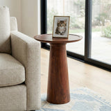 Delleker Brown Wood Pillar Shaped Side Table