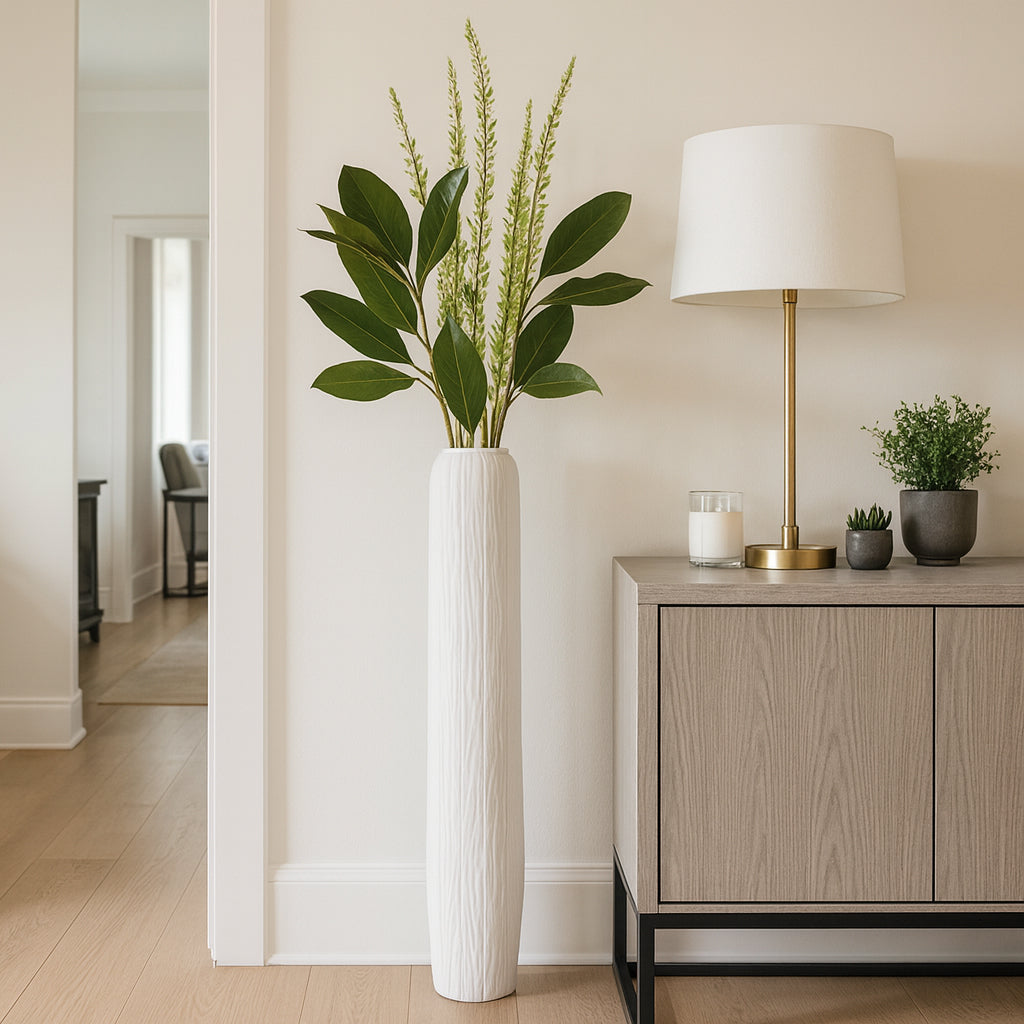 Ramal White Rough Cylinder Floor Vase