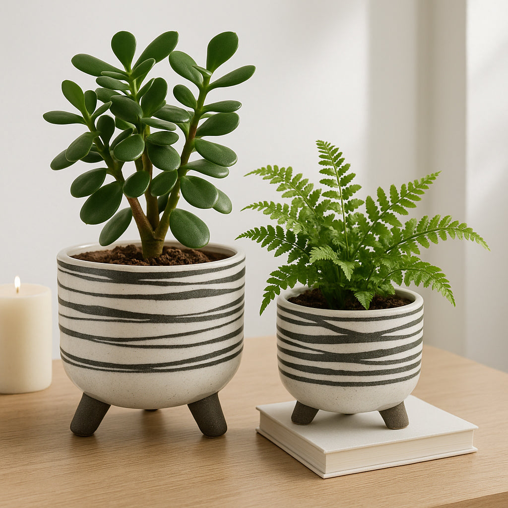 Montara White Ceramic Footed Planters (Set of 2)