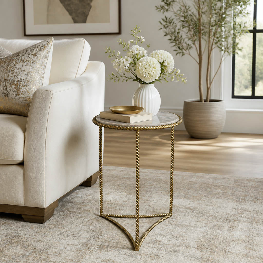 Kenwood Gold Marble Twisted Side Table