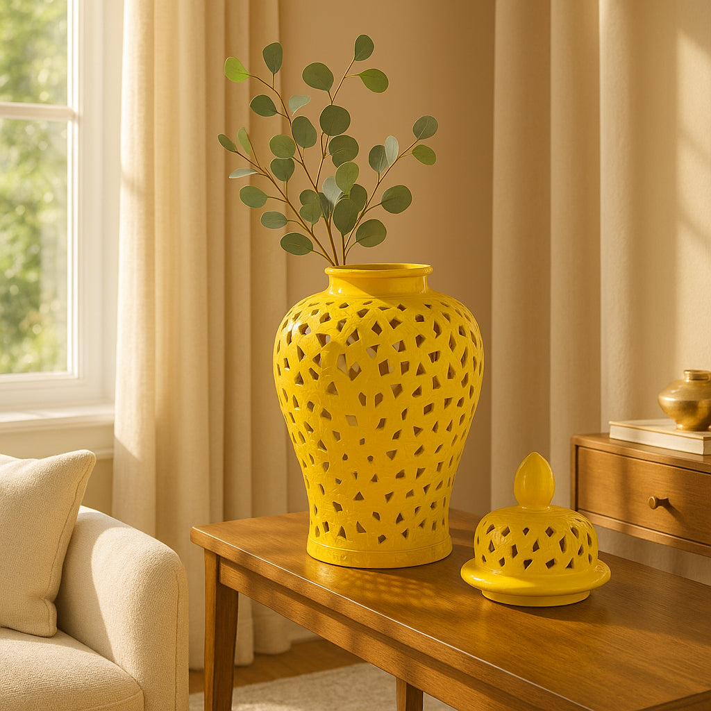 Brisbane Yellow Pierced Temple Jar