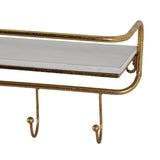 Calneva White/Gold Metal and Wood 5 Hook Wall Shelf