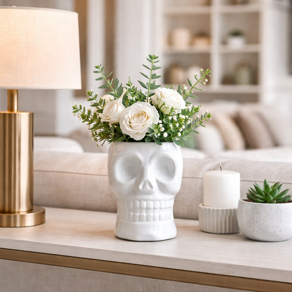 Kathryn White Large Ceramic Skull Vase