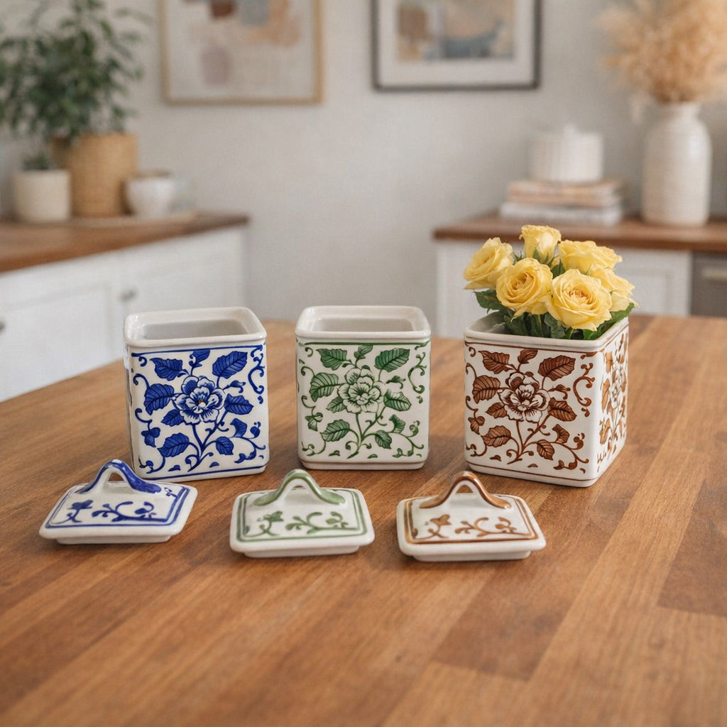 Hendonrun White/Blue/Brown Jars (Set of 3)