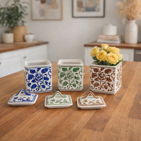 Hendonrun White/Blue/Brown Jars (Set of 3)