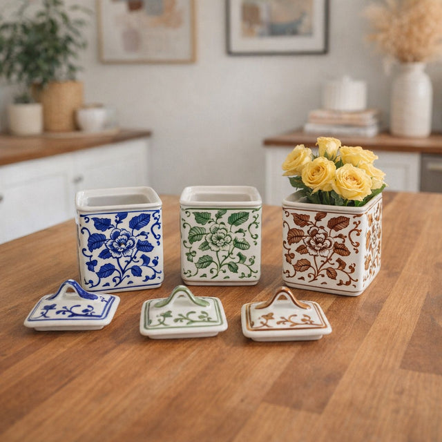 Hendonrun White/Blue/Brown Jars (Set of 3)
