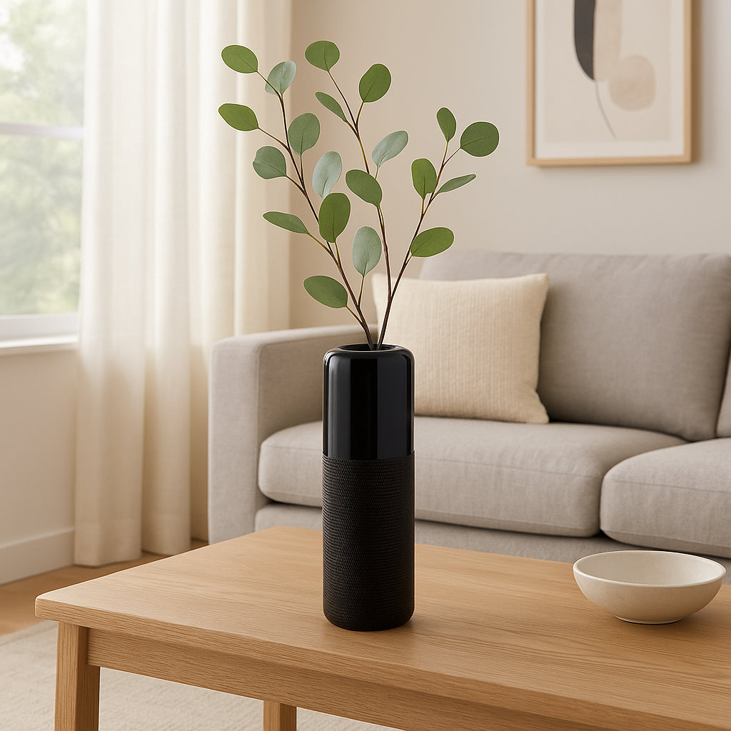 Coromar Black Ceramic Grooved Vase