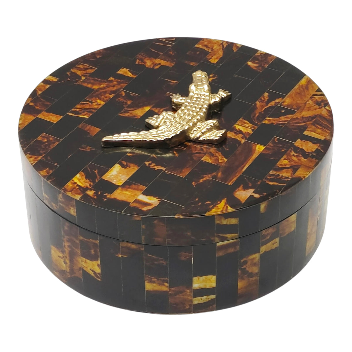 Guasti Dark Horn Round Resin Boxes with Turtle Knob (Set of 2)